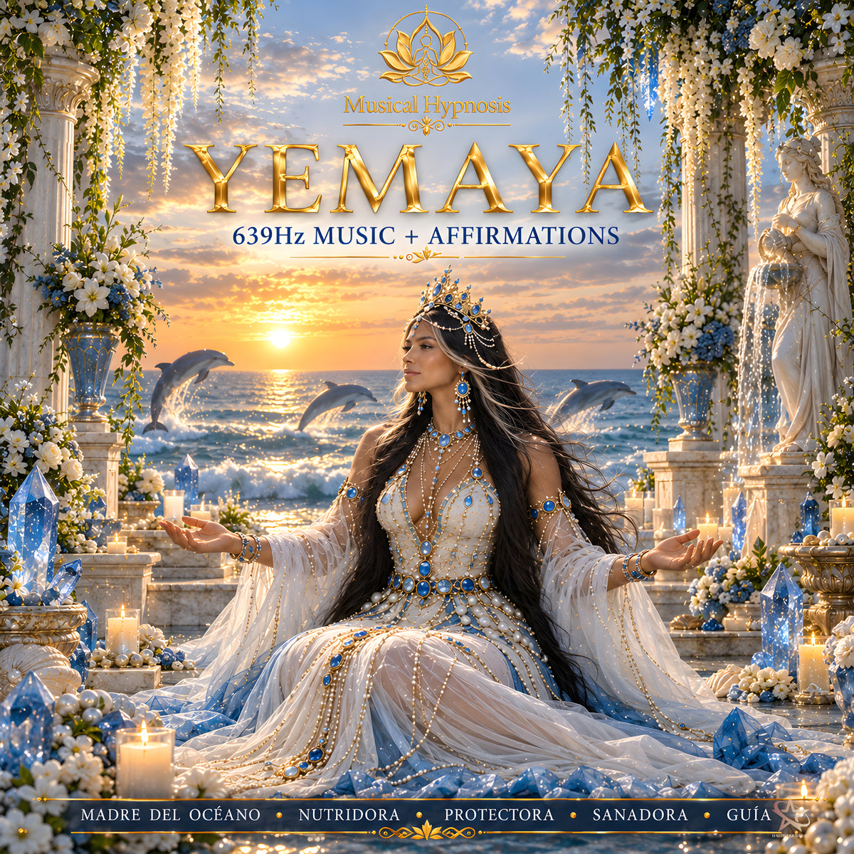 Yemaya the Ocean Goddess sitting in her oceanside temple